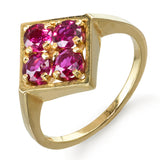Vintage 14k Yellow Gold Geometric Ruby Pave Ring