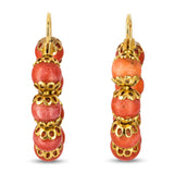 Antique 18k Yellow Gold Coral Bead Hoop Earrings