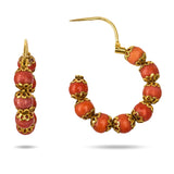 Antique 18k Yellow Gold Coral Bead Hoop Earrings