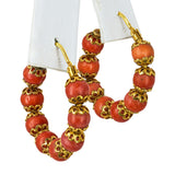 Antique 18k Yellow Gold Coral Bead Hoop Earrings