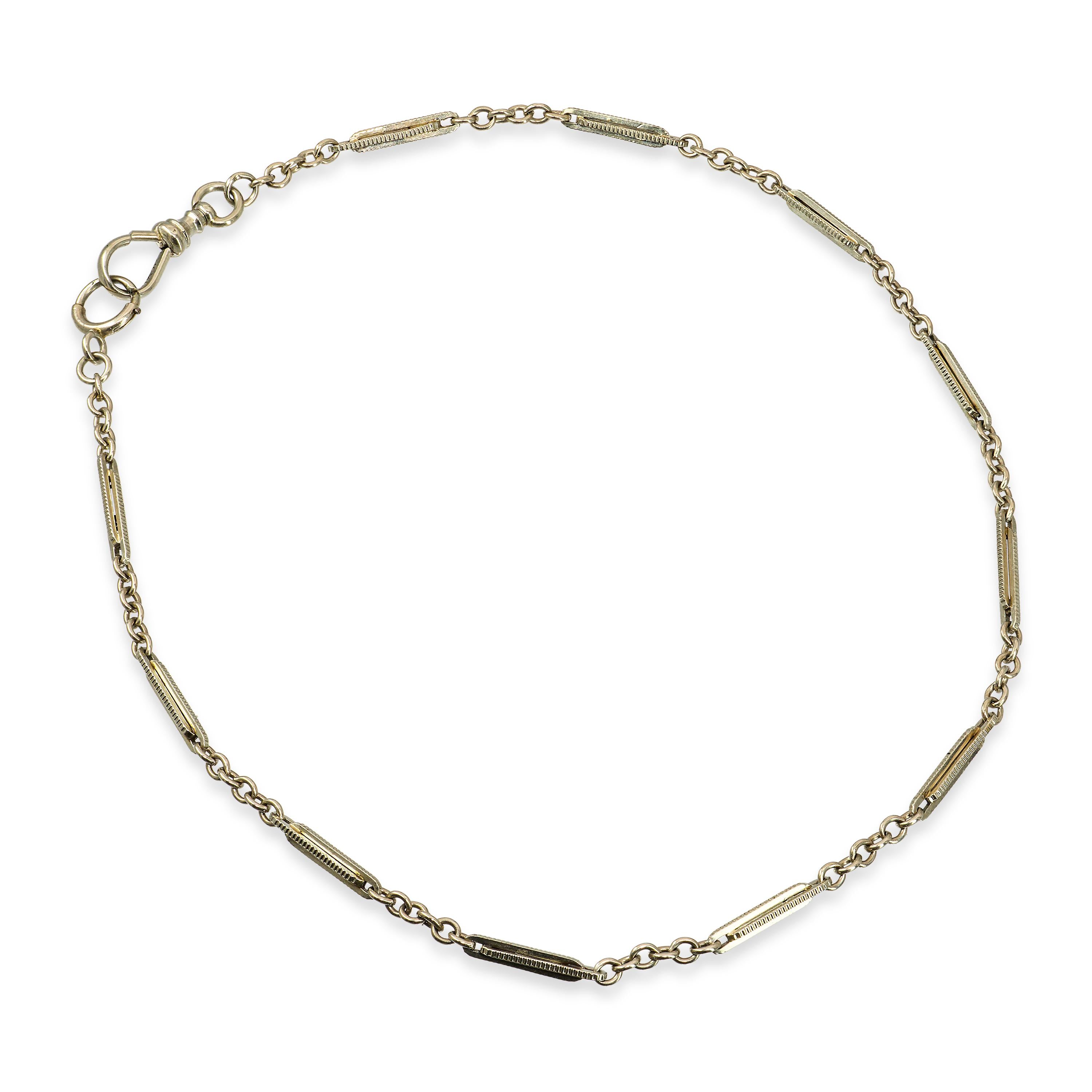 Art Deco 14k White Gold 13" Pocket Watch Fob Chain