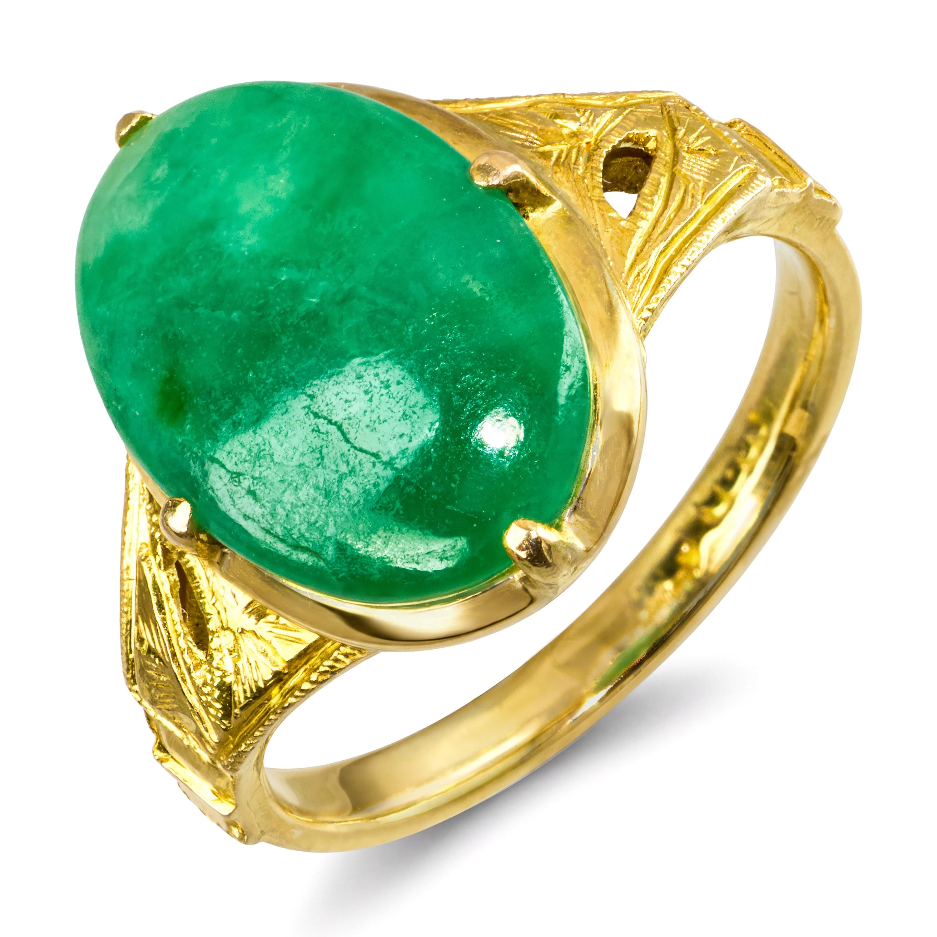 Vintage High Karat 18k Yellow Gold Jadeite Jade Ring