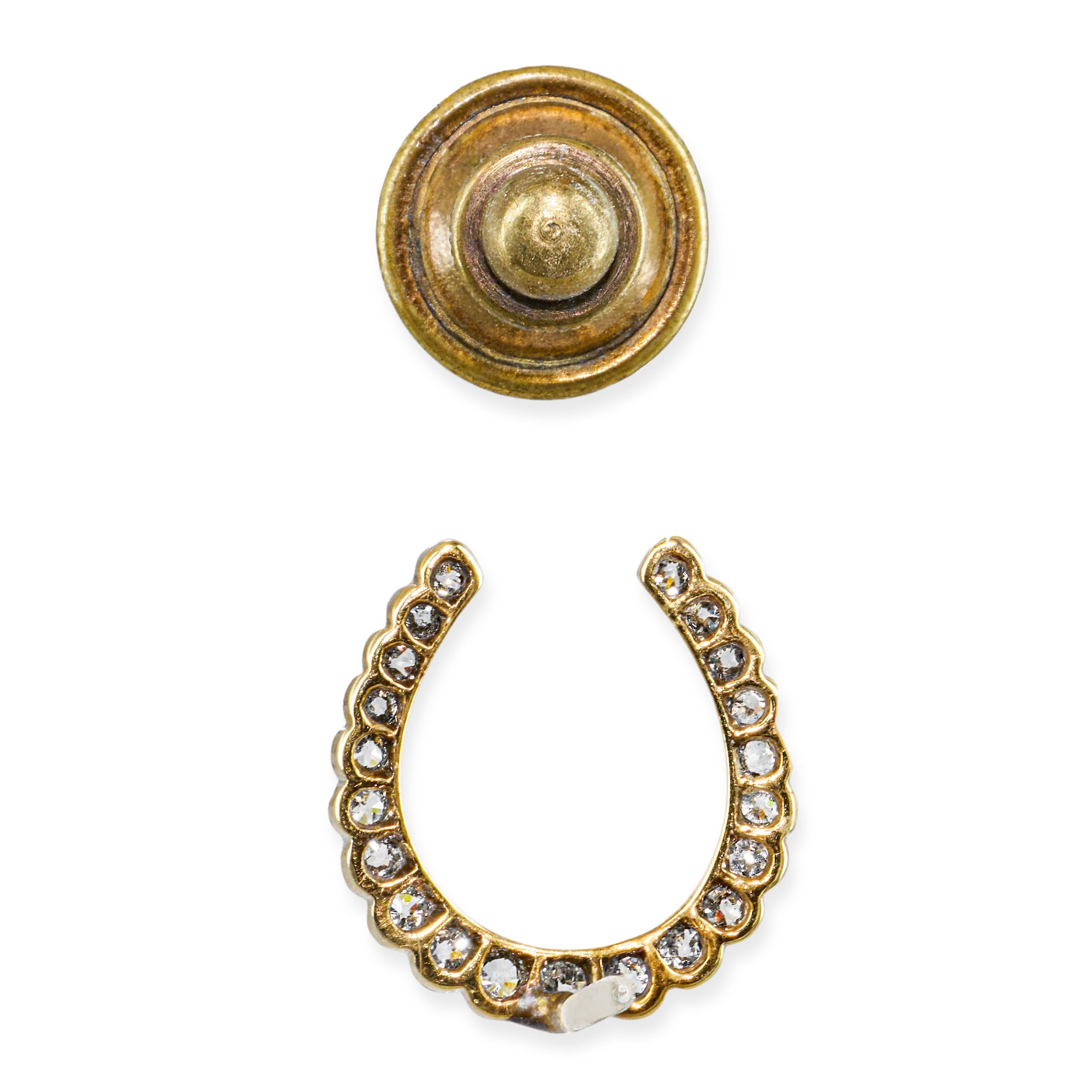 Antique 10k Rose Gold and Platinum Horseshoe Old Mine Cut Diamond Pin