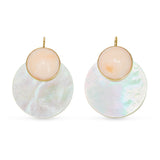 Vintage 14k Yellow Gold Coral and Mother of Pearl Earrings