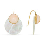 Vintage 14k Yellow Gold Coral and Mother of Pearl Earrings