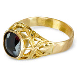 Antique Victorian 14k Yellow Gold Garnet Engraved Ring