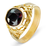 Antique Victorian 14k Yellow Gold Garnet Engraved Ring