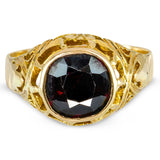 Antique Victorian 14k Yellow Gold Garnet Engraved Ring