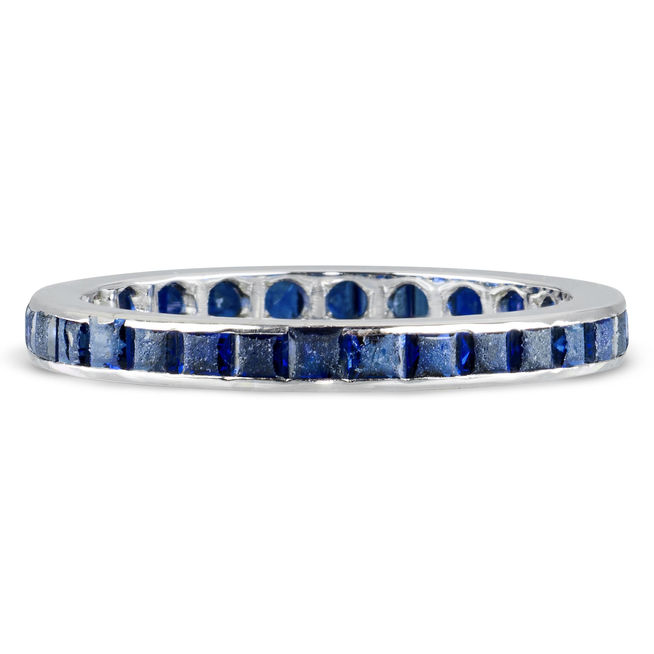 Vintage 12k White Gold Sapphire Eternity Band Ring