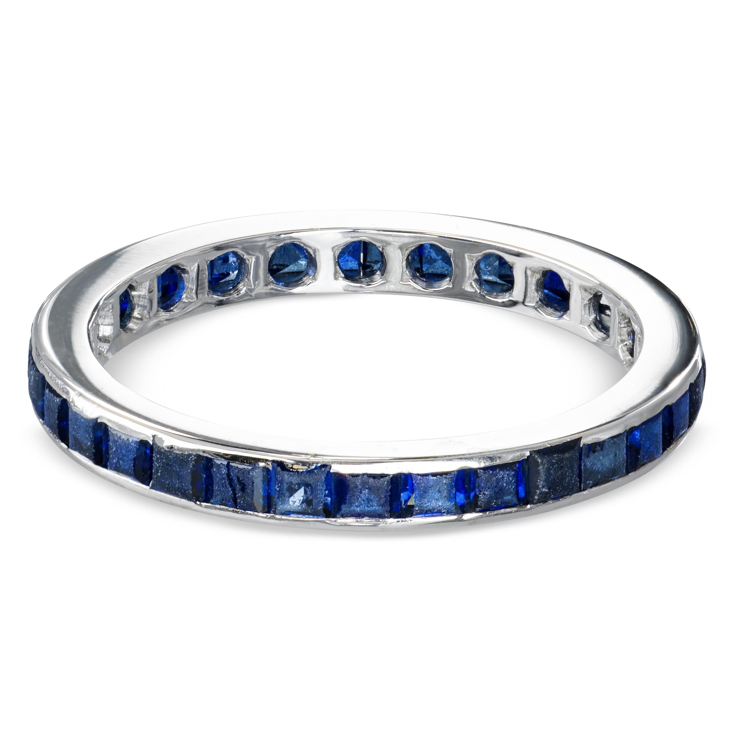 Vintage 12k White Gold Sapphire Eternity Band Ring