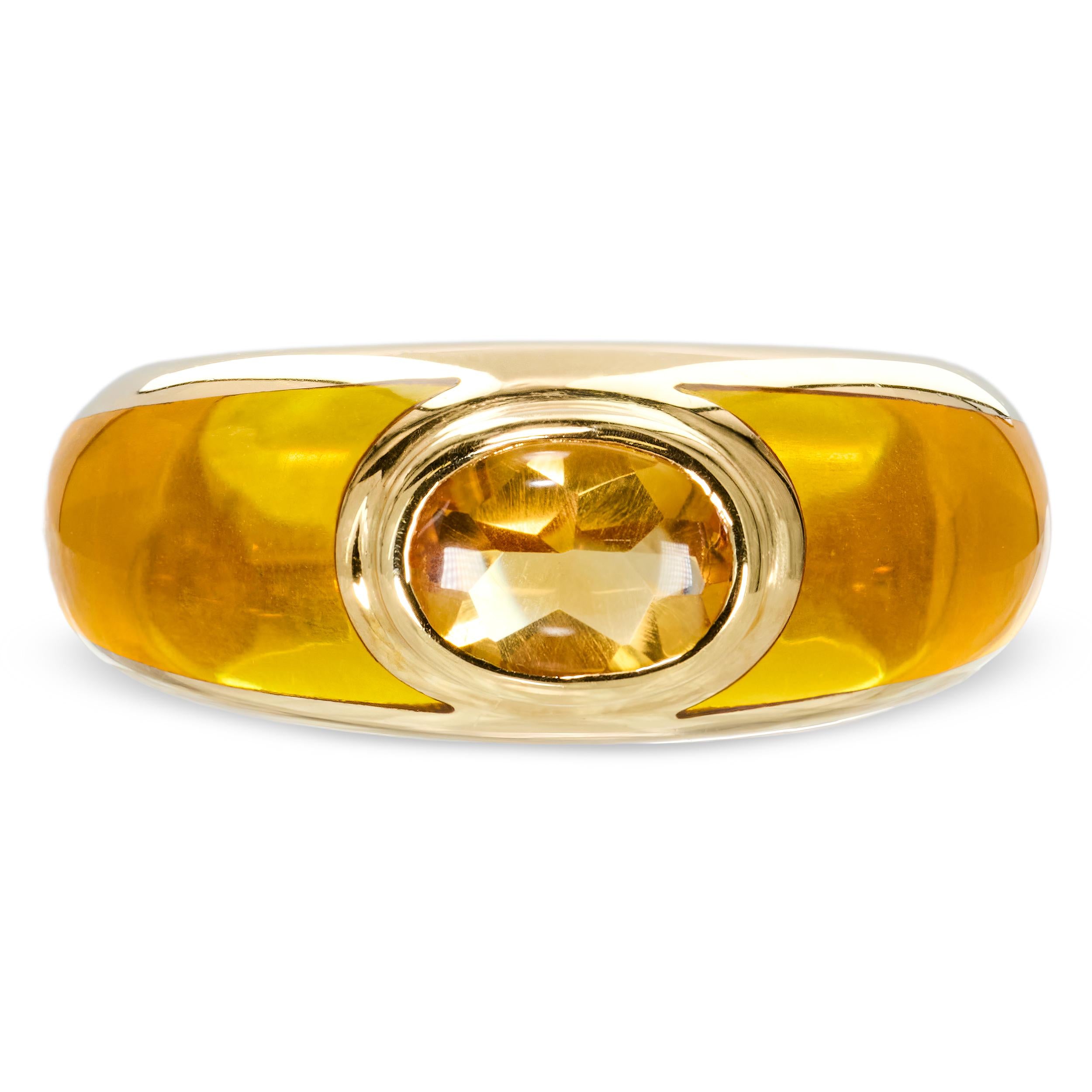 Vintage 18k Yellow Gold Citrine and Resin French Ring