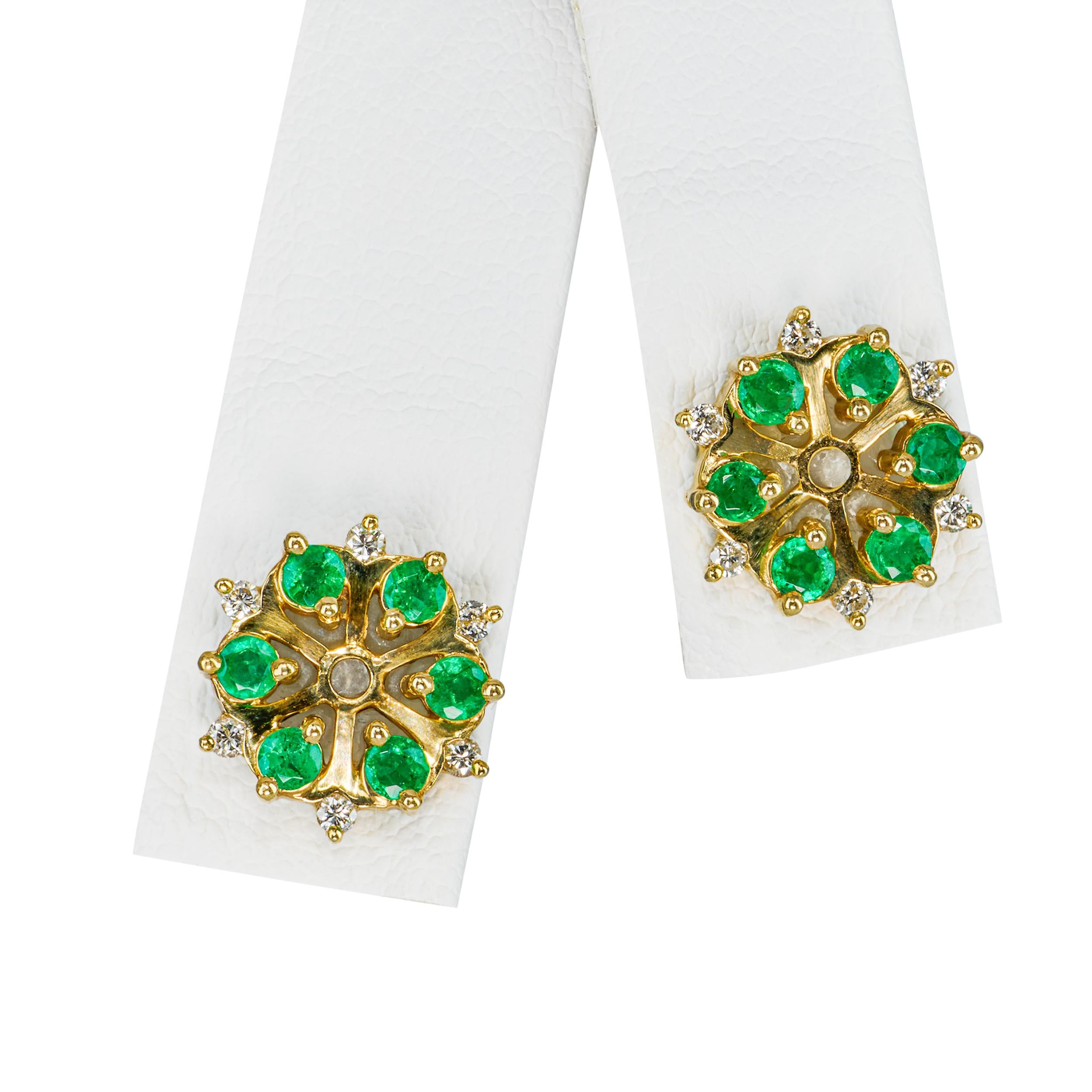 Vintage 14k Yellow Gold 0.60tcw Emerald and Diamond Ear Jacket