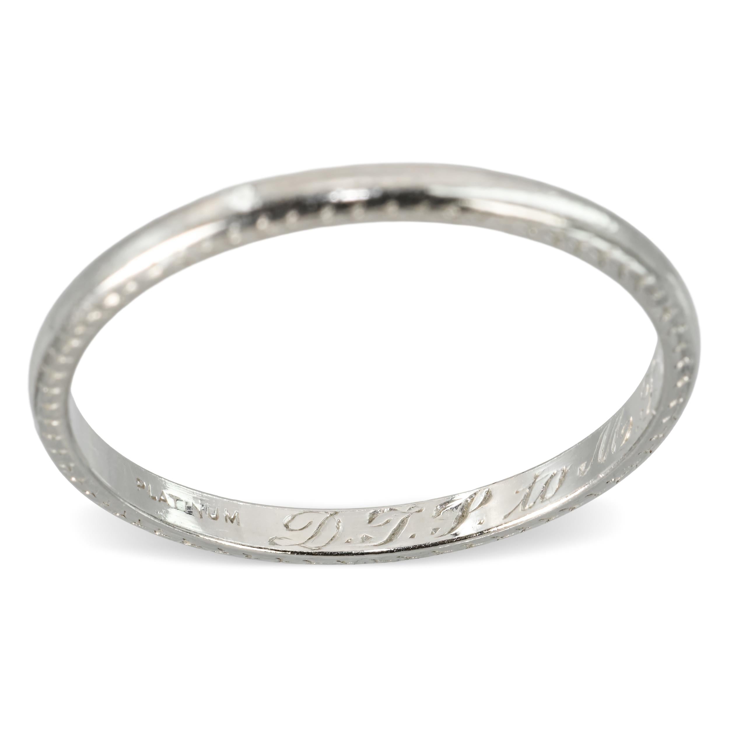Antique Platinum and Palladium Engraved Wedding Band Ring