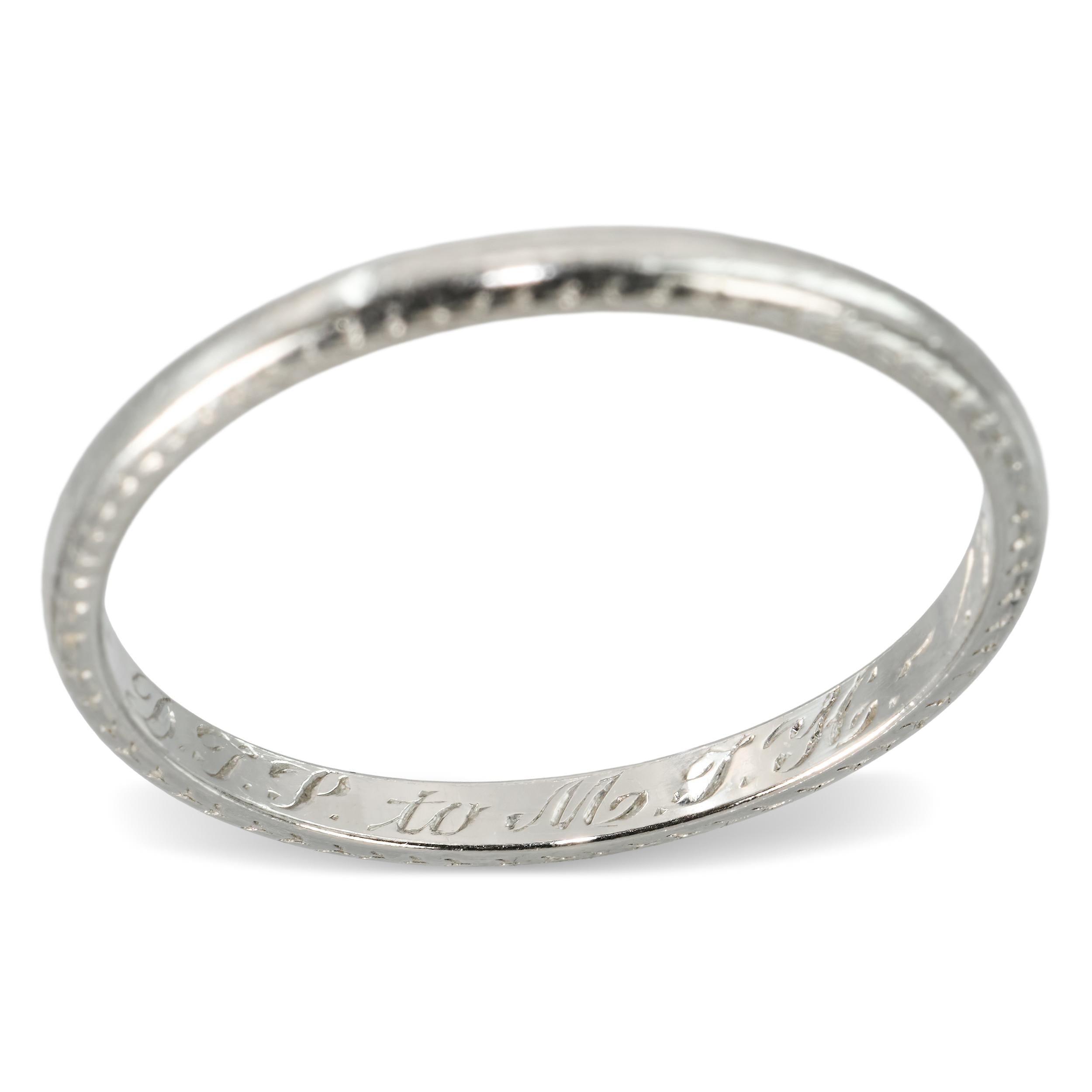 Antique Platinum and Palladium Engraved Wedding Band Ring