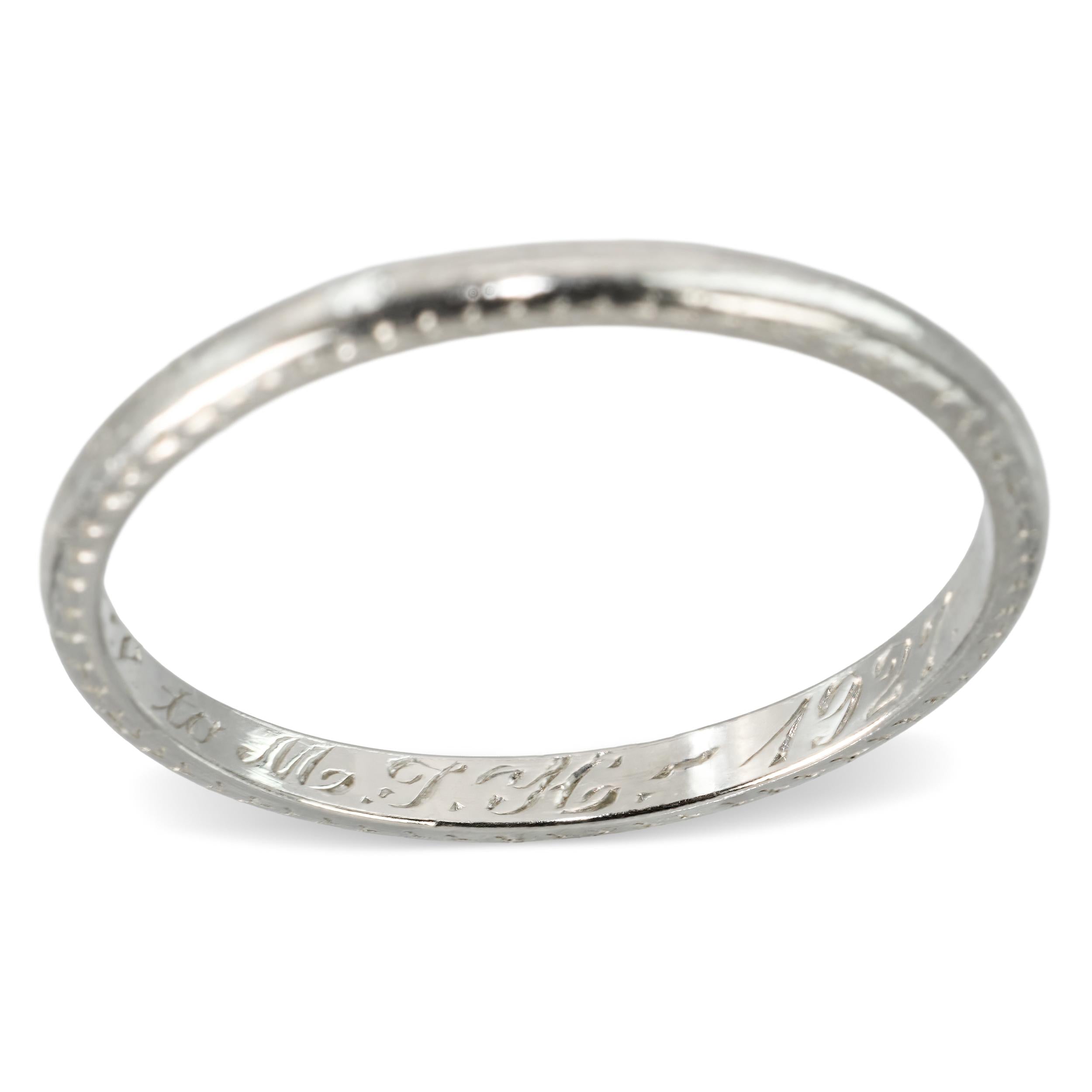 Antique Platinum and Palladium Engraved Wedding Band Ring