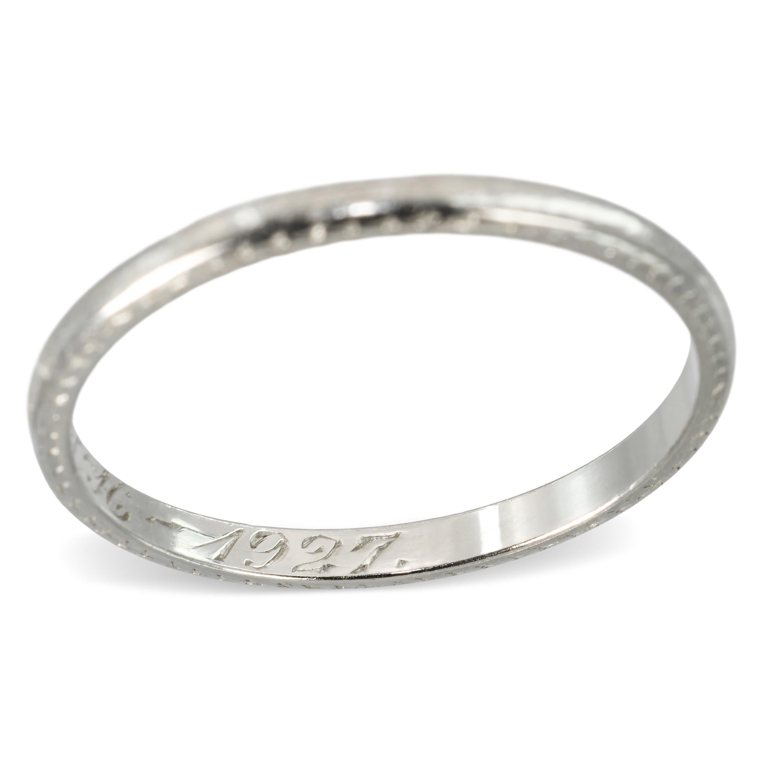 Antique Platinum and Palladium Engraved Wedding Band Ring