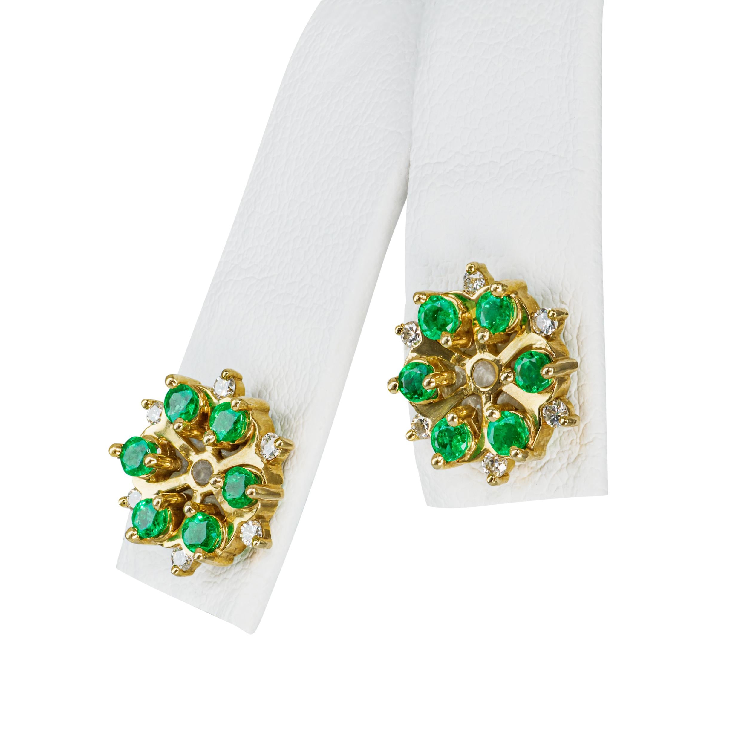 Vintage 14k Yellow Gold 0.60tcw Emerald and Diamond Ear Jacket