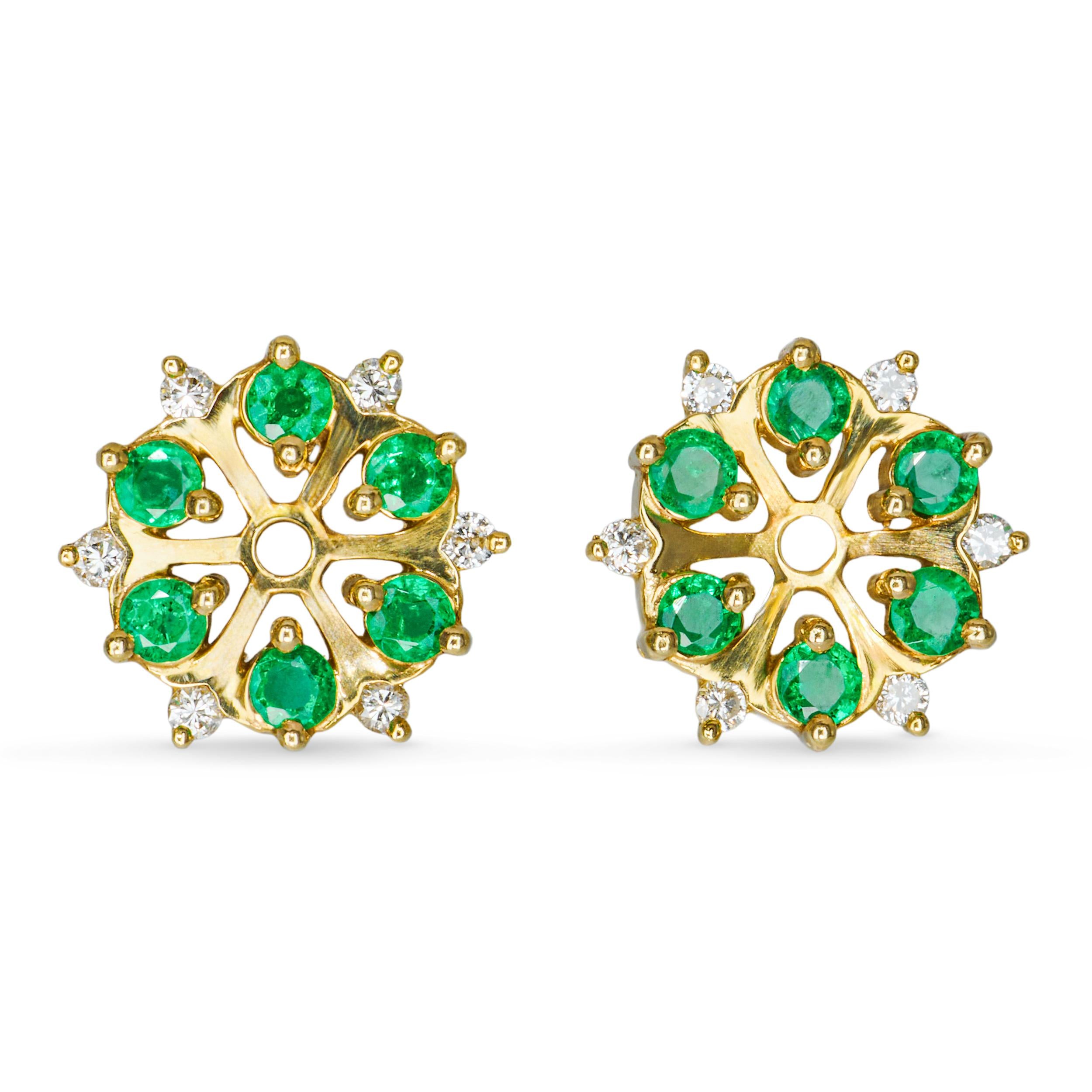 Vintage 14k Yellow Gold 0.60tcw Emerald and Diamond Ear Jacket