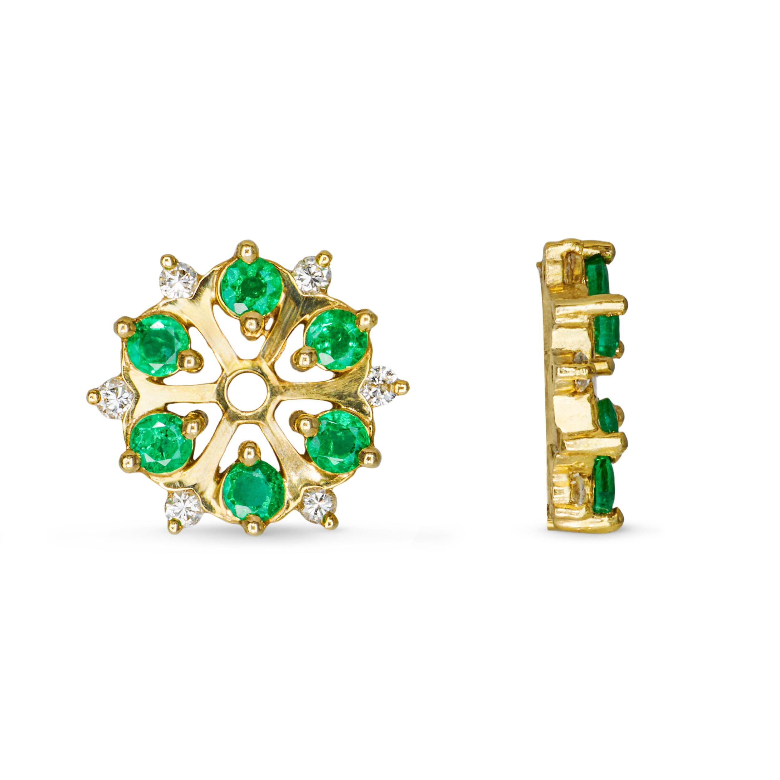 Vintage 14k Yellow Gold 0.60tcw Emerald and Diamond Ear Jacket
