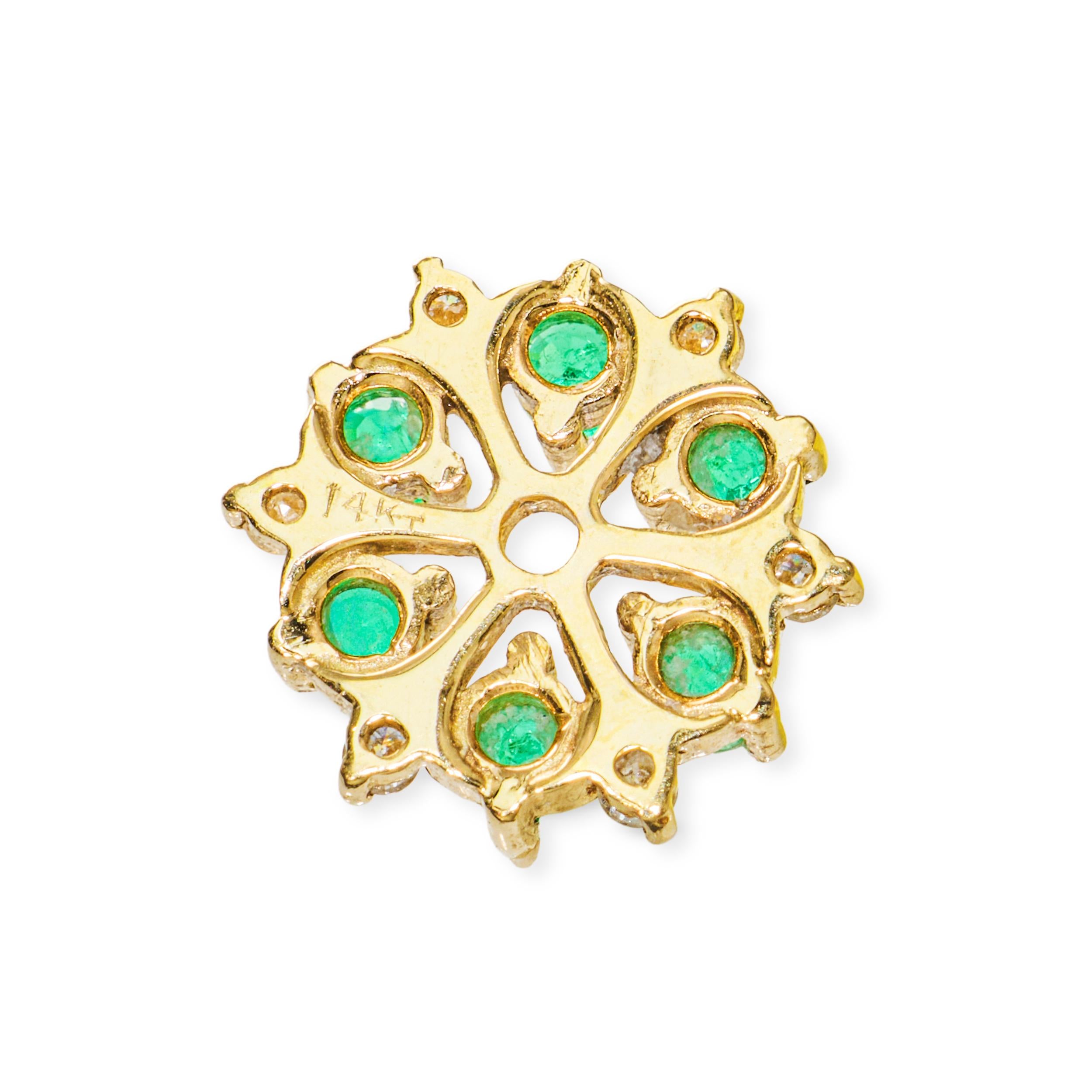 Vintage 14k Yellow Gold 0.60tcw Emerald and Diamond Ear Jacket