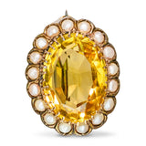 Antique Silver and Yellow Gold Citrine and Pearl Brooch