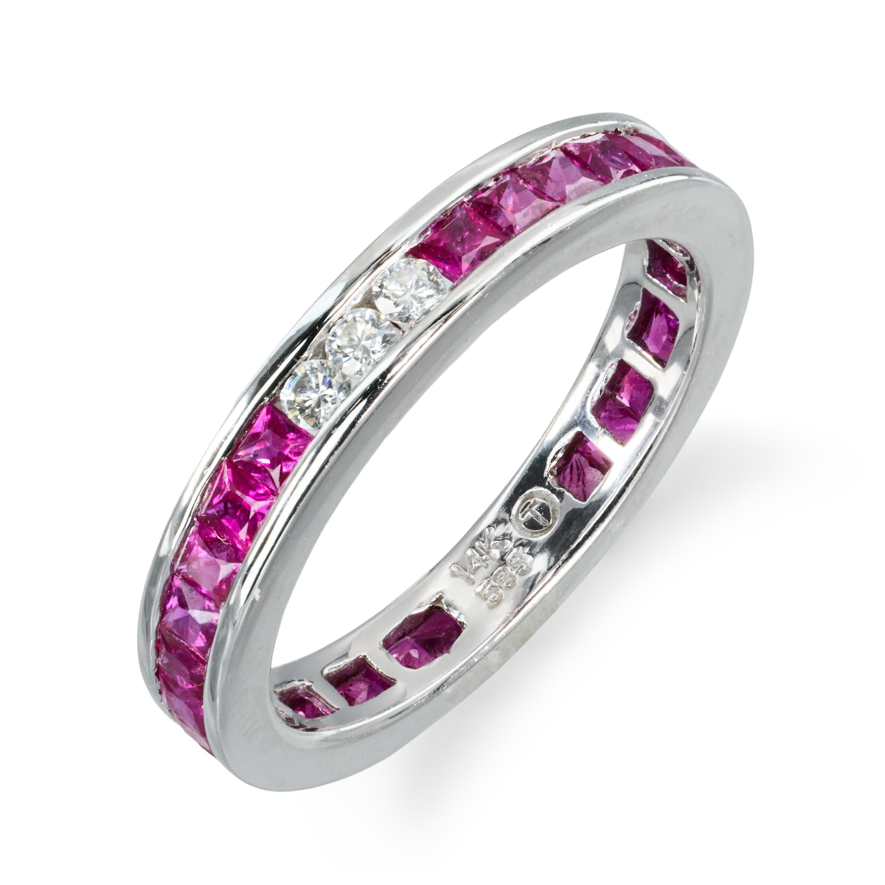 White Gold Ruby and Diamond Channel Set Eternity Band Ring