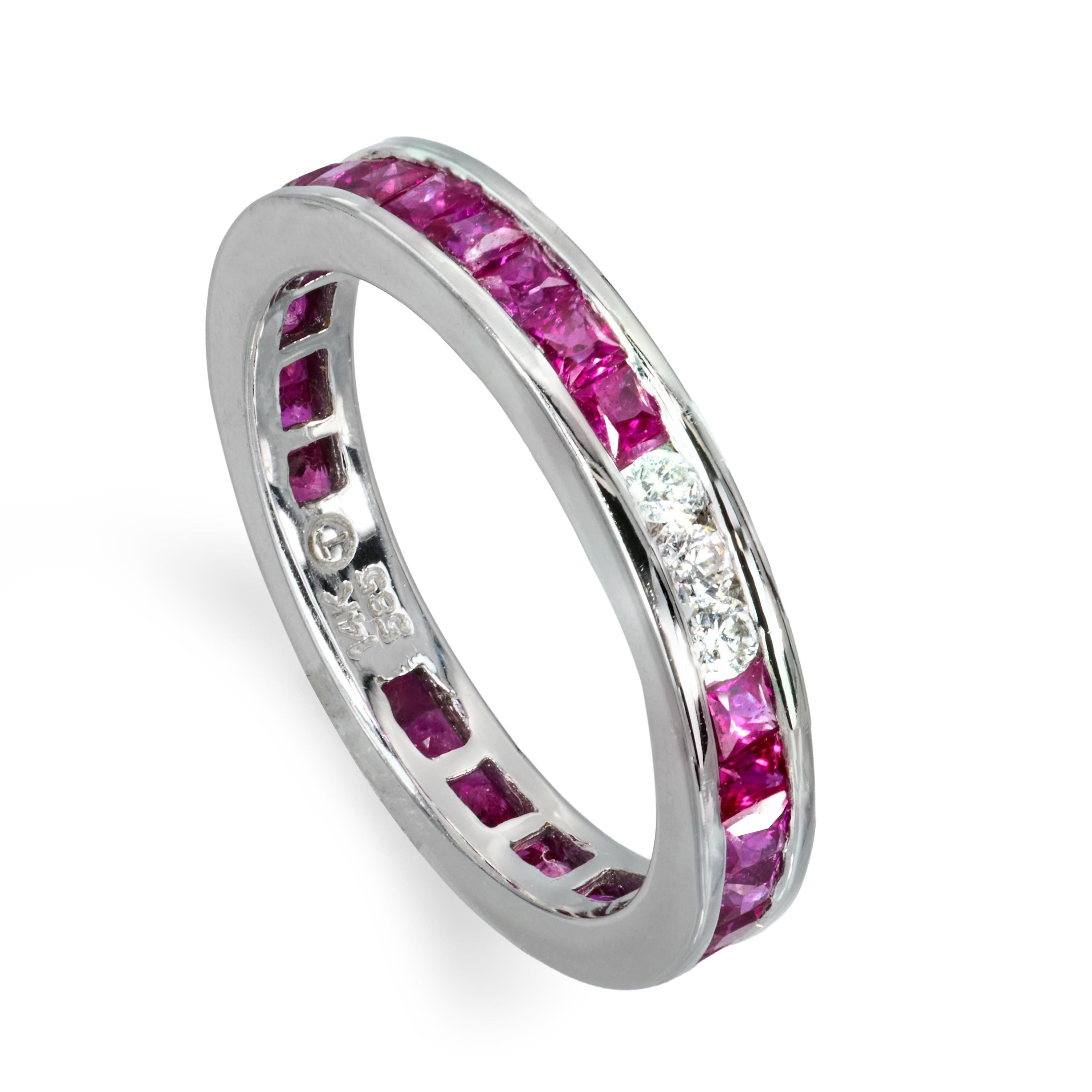 White Gold Ruby and Diamond Channel Set Eternity Band Ring
