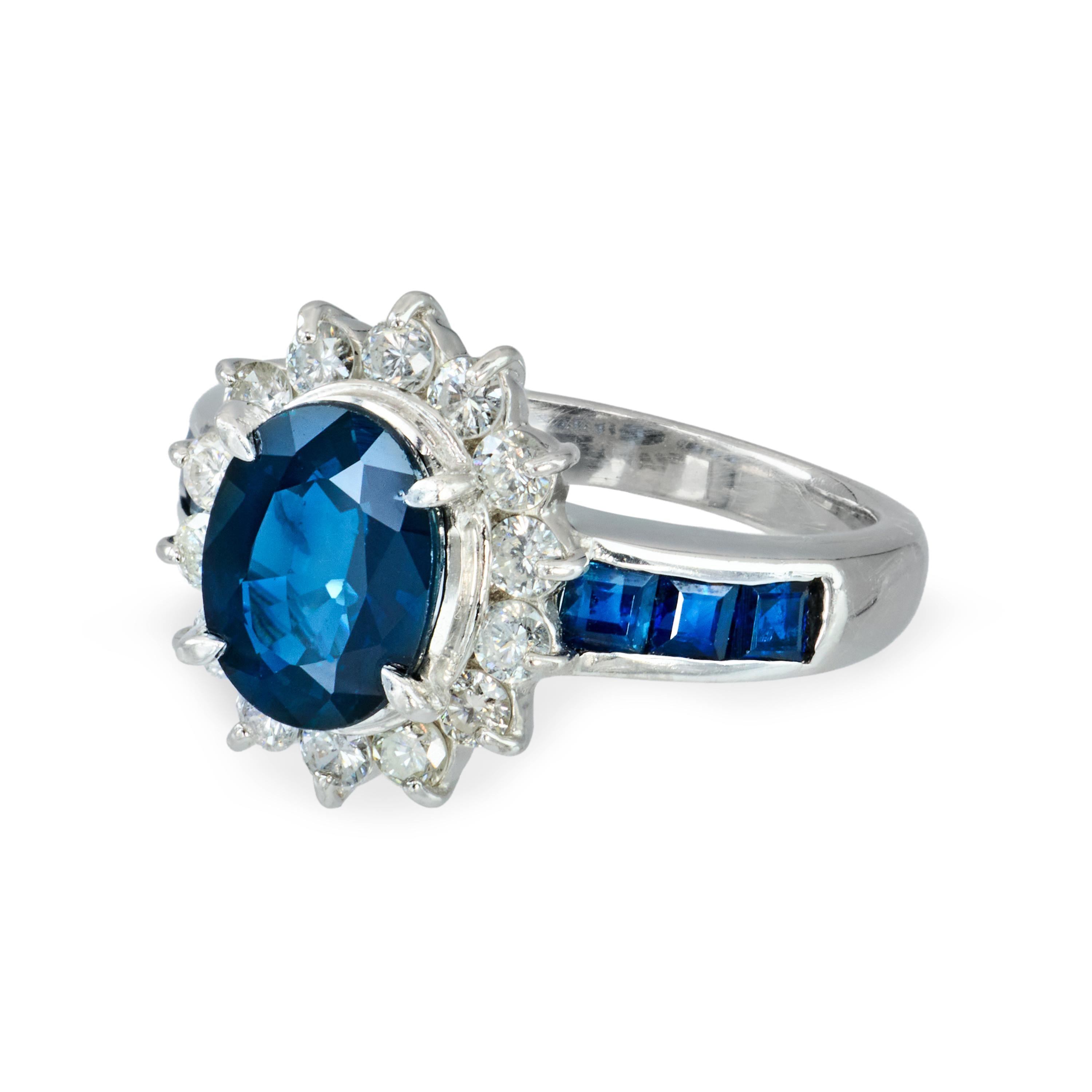 Vintage Platinum 2.33ct Sapphire and Diamond Halo Ring