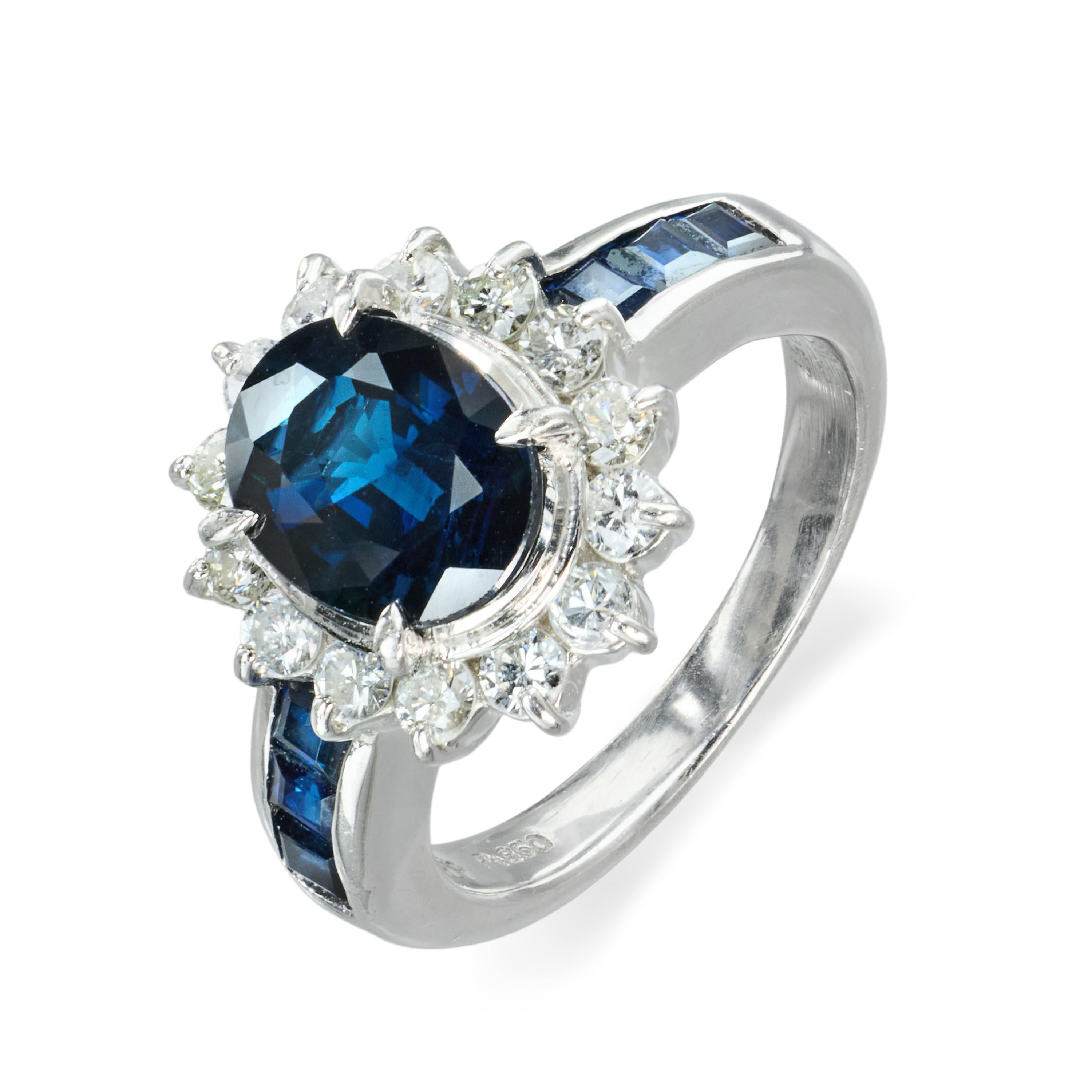 Vintage Platinum 2.33ct Sapphire and Diamond Halo Ring