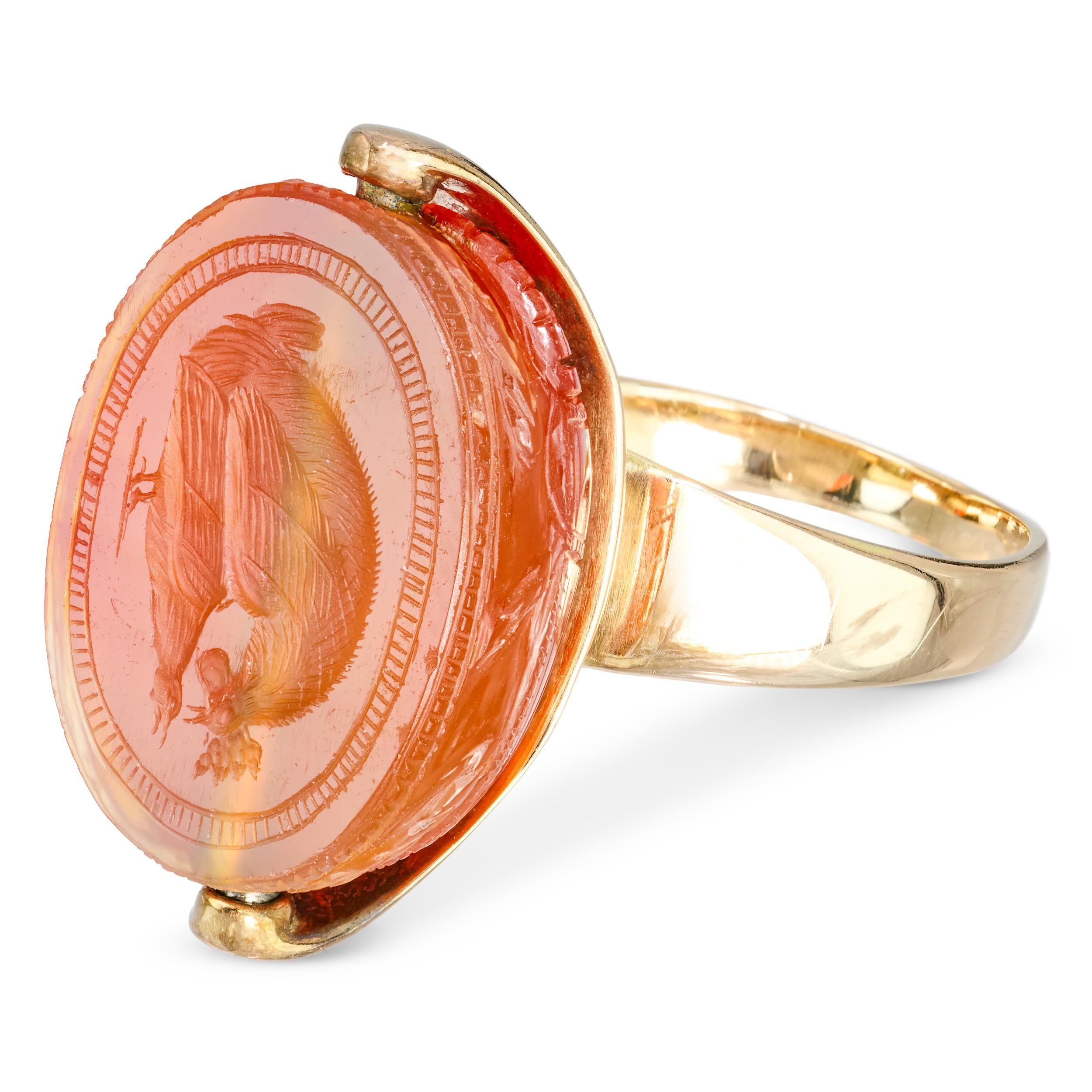 Antique Victorian 9k Yellow Gold Sard Reversible Scarab Intaglio Ring