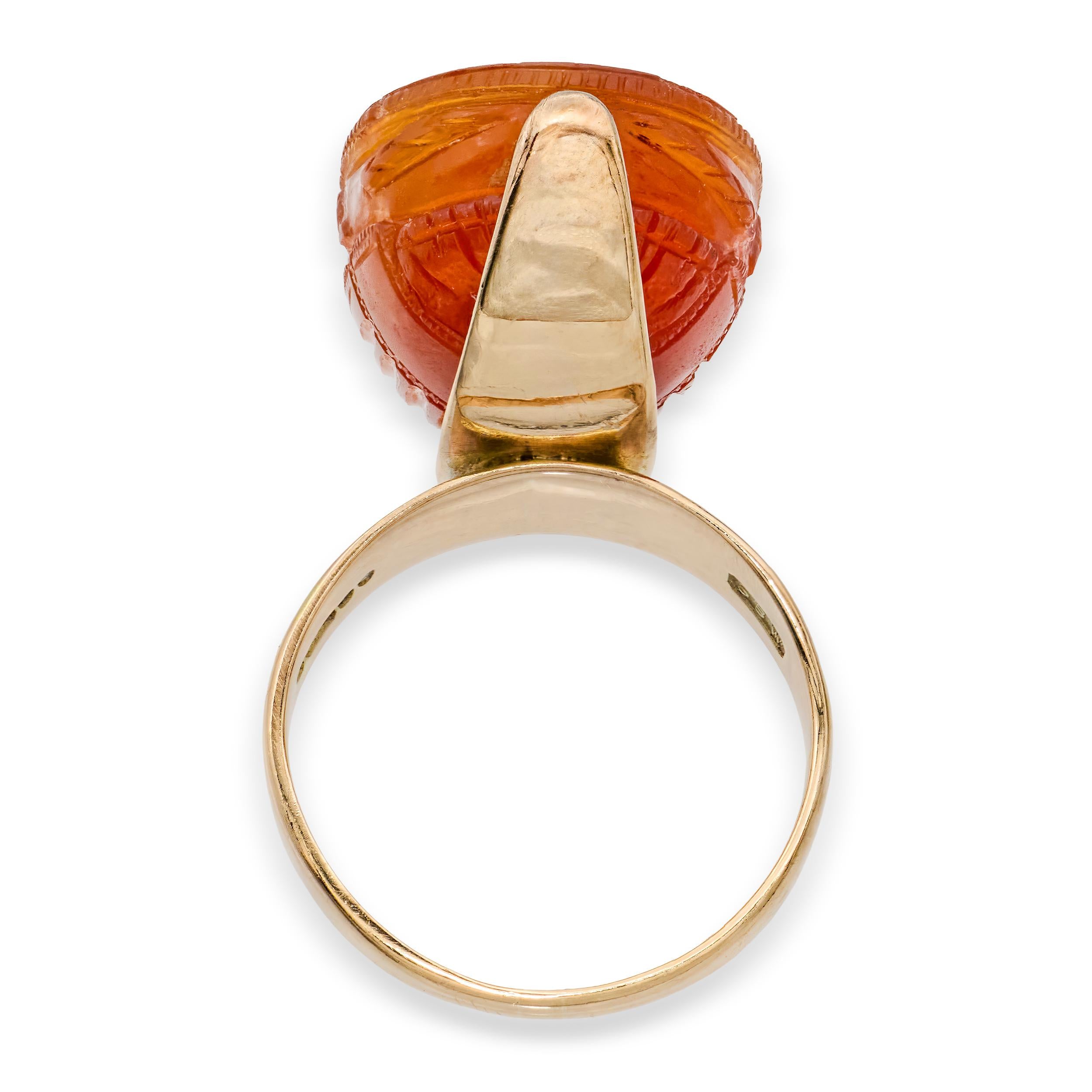 Antique Victorian 9k Yellow Gold Sard Reversible Scarab Intaglio Ring