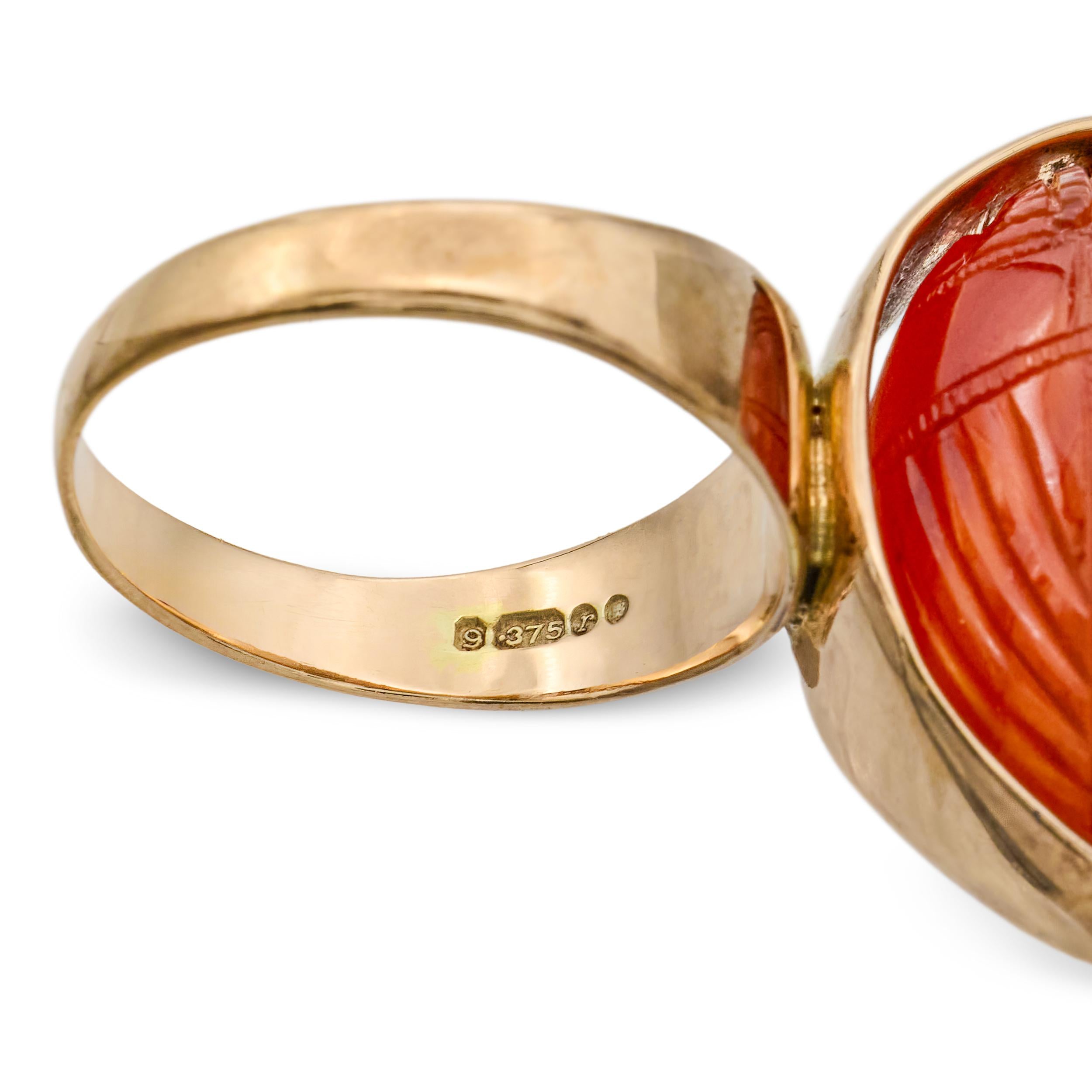 Antique Victorian 9k Yellow Gold Sard Reversible Scarab Intaglio Ring