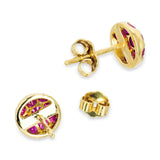Vintage 17k Yellow Gold Ruby and Diamond Checkerboard Stud Earrings