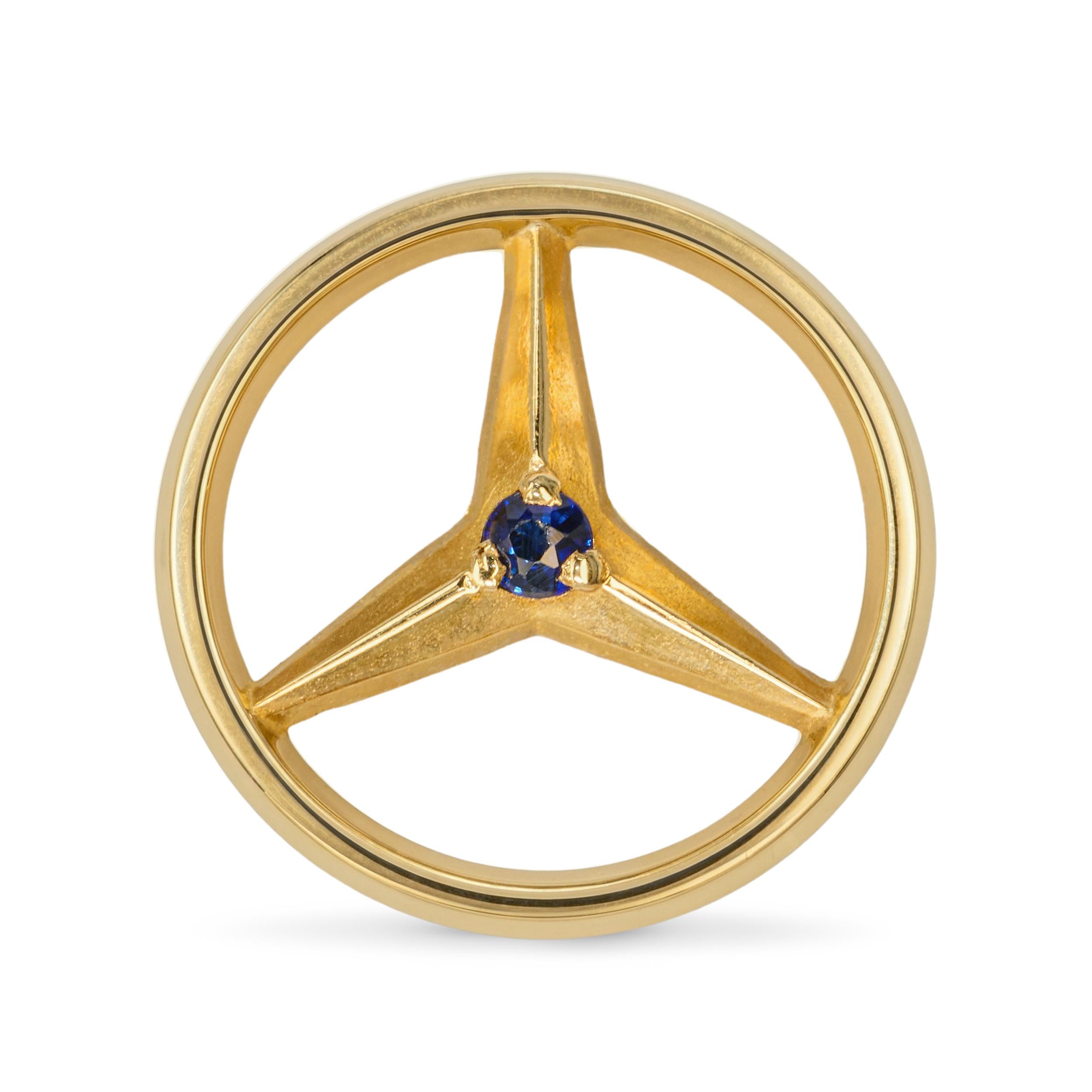 Vintage 14k Yellow Gold Mercedes-Benz Sapphire Tie Tack