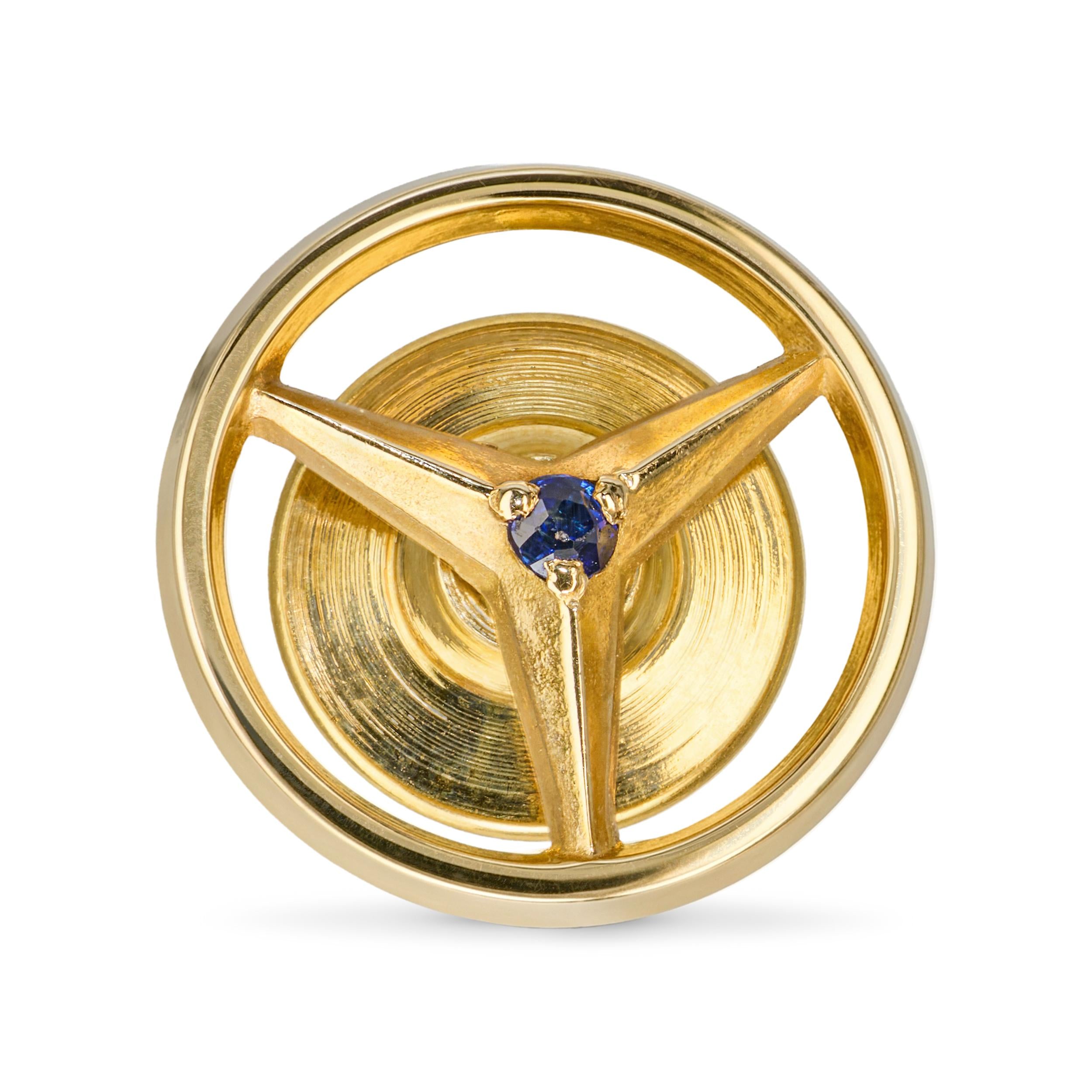 Vintage 14k Yellow Gold Mercedes-Benz Sapphire Tie Tack