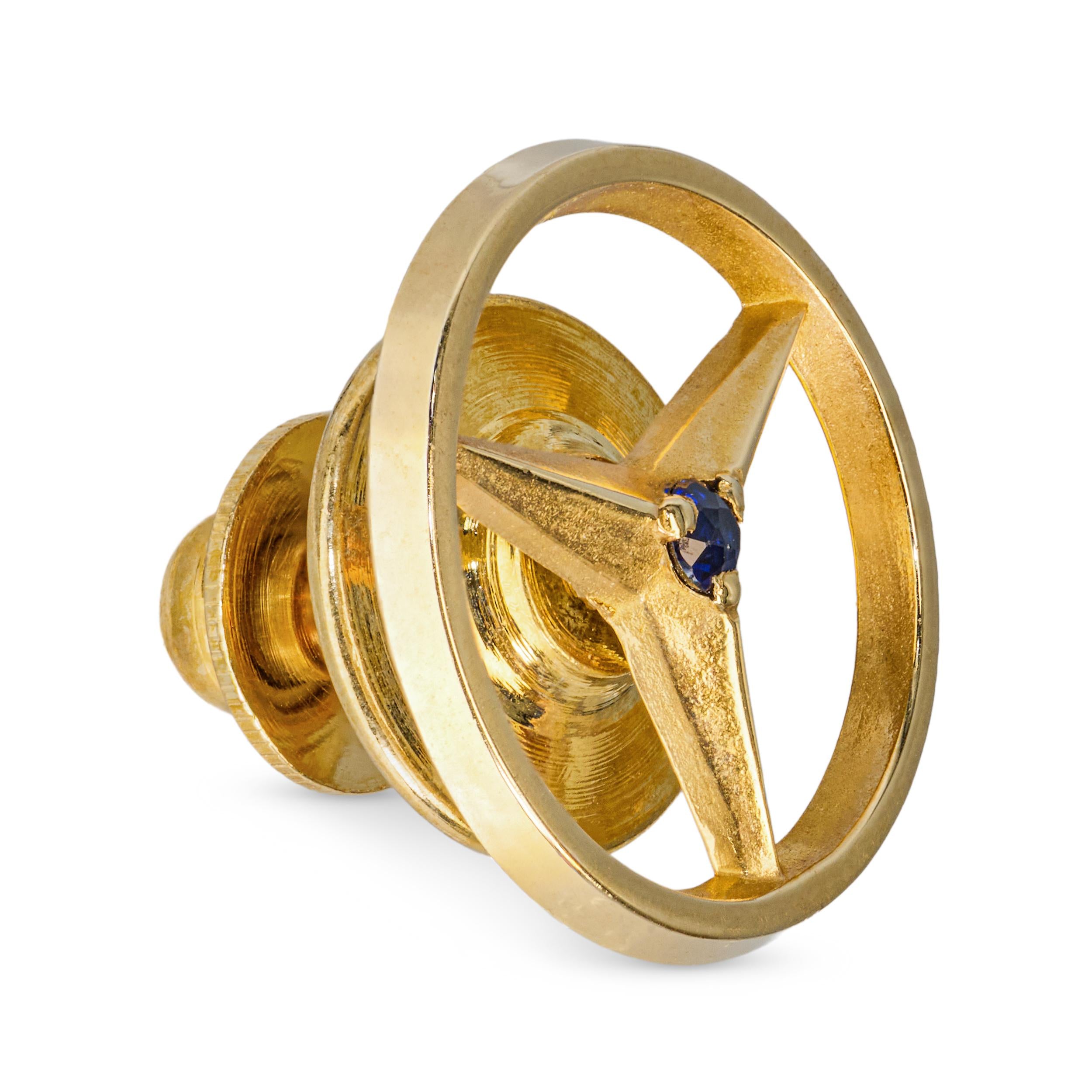 Vintage 14k Yellow Gold Mercedes-Benz Sapphire Tie Tack