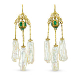 Vintage 9k Yellow Gold Pearl Etruscan Revival Chandelier Earrings