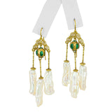 Vintage 9k Yellow Gold Pearl Etruscan Revival Chandelier Earrings