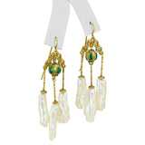 Vintage 9k Yellow Gold Pearl Etruscan Revival Chandelier Earrings