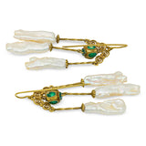 Vintage 9k Yellow Gold Pearl Etruscan Revival Chandelier Earrings