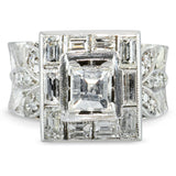 Vintage 9k White Gold Step Cut Diamond Halo Engagement Ring