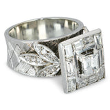 Vintage 9k White Gold Step Cut Diamond Halo Engagement Ring