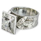 Vintage 9k White Gold Step Cut Diamond Halo Engagement Ring