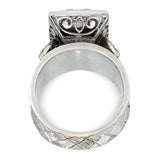 Vintage 9k White Gold Step Cut Diamond Halo Engagement Ring