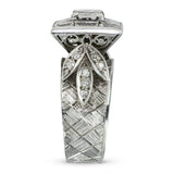 Vintage 9k White Gold Step Cut Diamond Halo Engagement Ring
