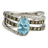 LeVian 14k White Gold Aquamarine, Champagne Diamond and White Sapphire Pavé Ring