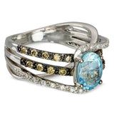 LeVian 14k White Gold Aquamarine, Champagne Diamond and White Sapphire Pavé Ring