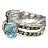 LeVian 14k White Gold Aquamarine, Champagne Diamond and White Sapphire Pavé Ring