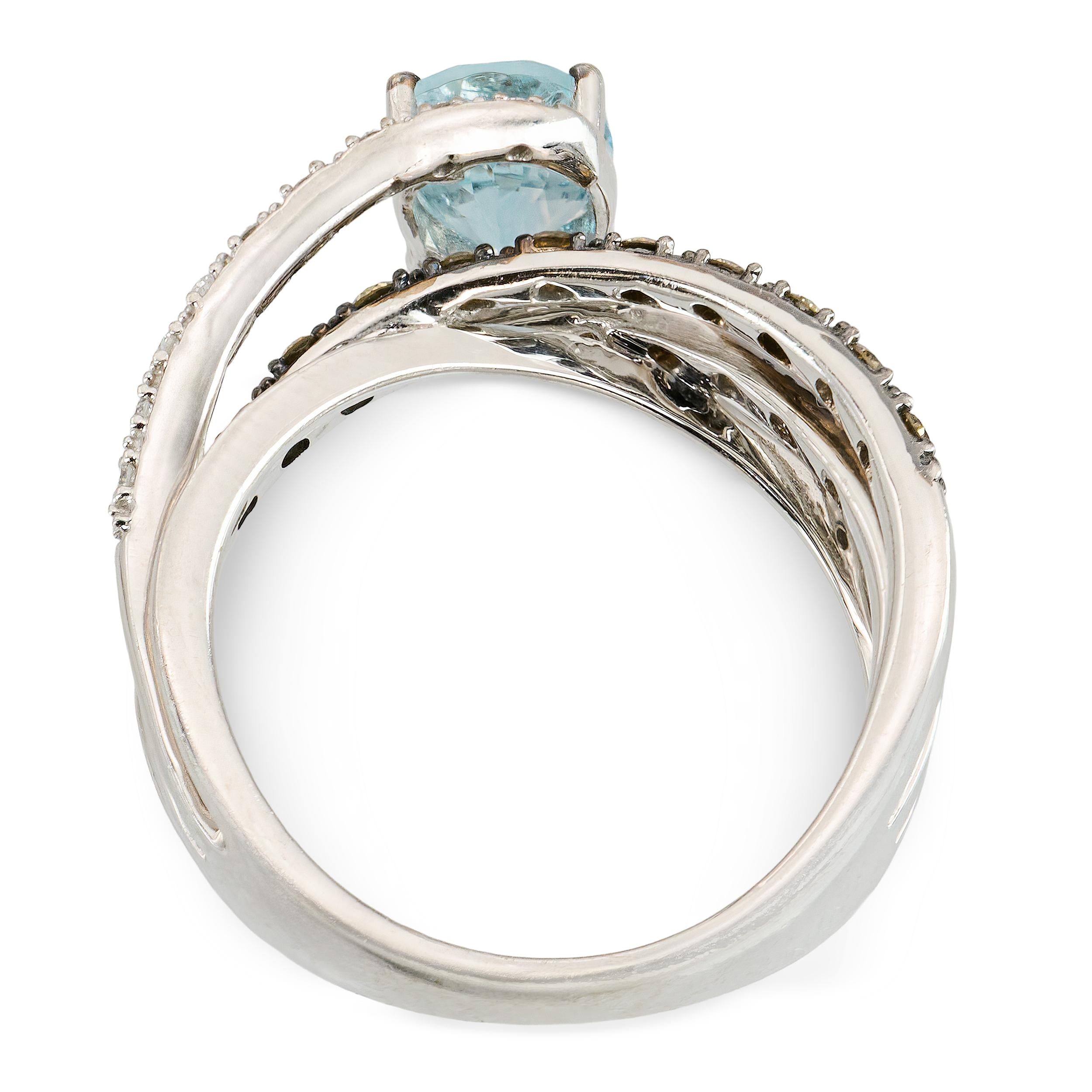 LeVian 14k White Gold Aquamarine, Champagne Diamond and White Sapphire Pavé Ring