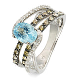 LeVian 14k White Gold Aquamarine, Champagne Diamond and White Sapphire Pavé Ring
